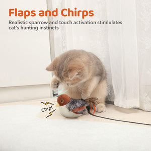 Indoor enrichment toy—cat swatting flapping bird sandpiper