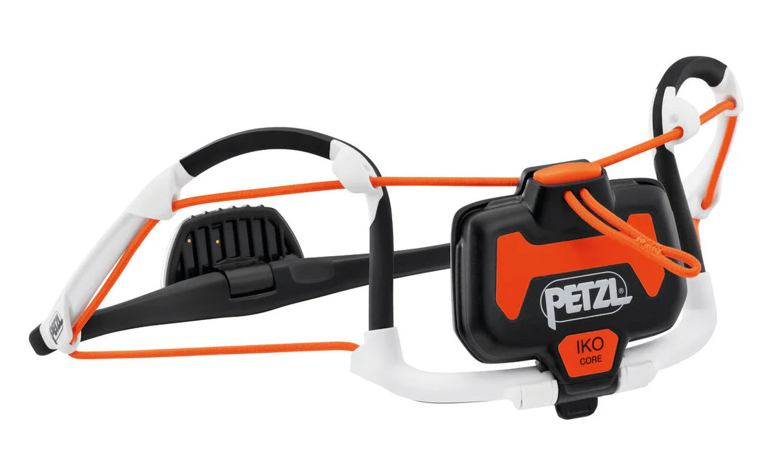 Petzl IKO CORE rechargeable headlamp 500 lumens with AIRFIT headband side angle