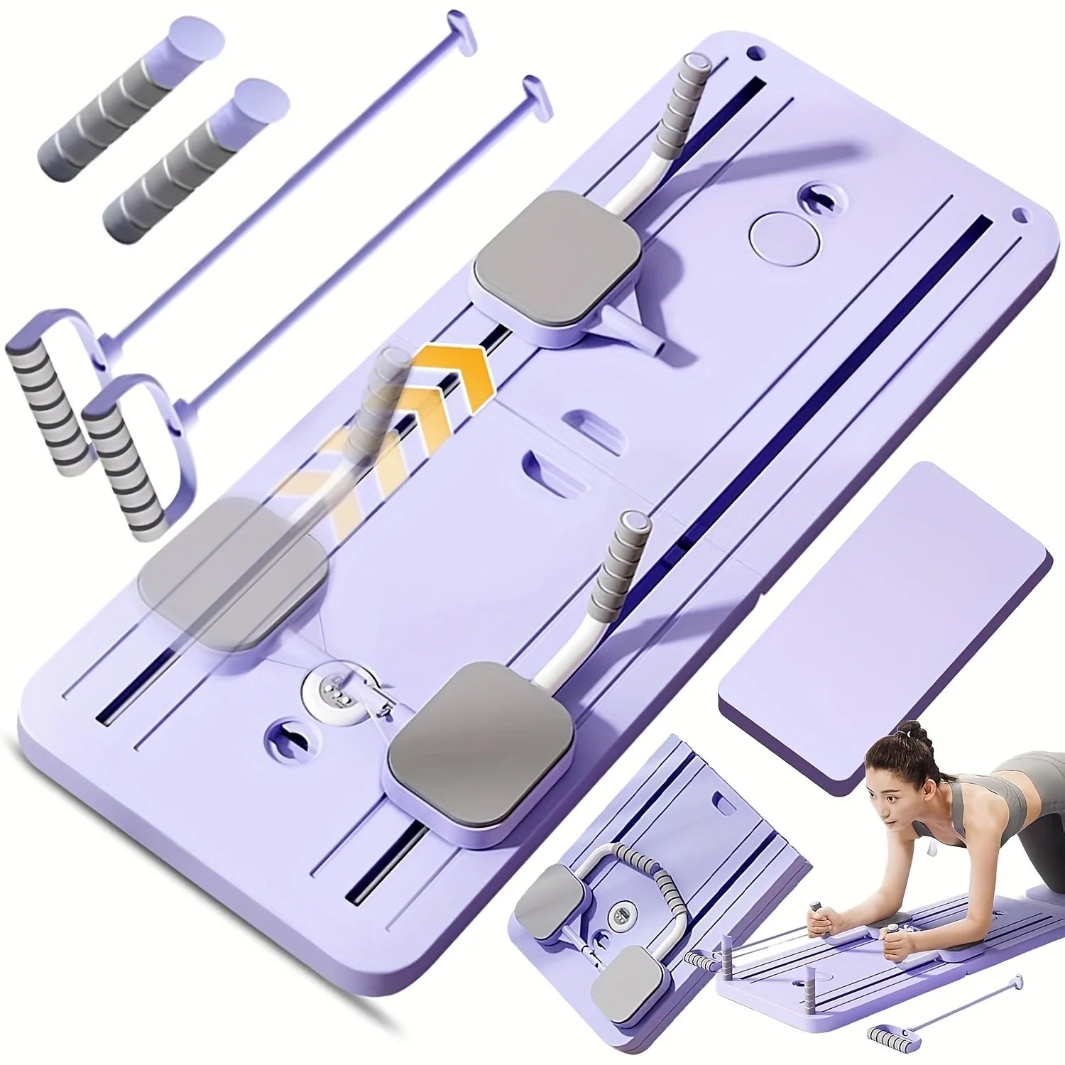 Pilates Board, Multi- functional Ab Exercise Board, Abs Workout Equipment & Core Strength Training, Foldable Home Pilates Reformer, 300LBS Weight Capacity with Timer, Knee Pad and Resistance Band