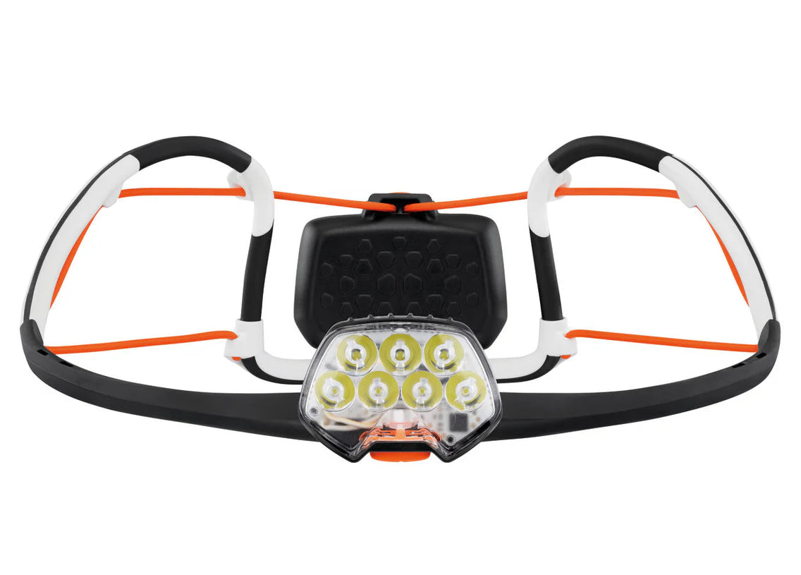 Lightweight Petzl IKO CORE headlamp with CORE battery front angle
