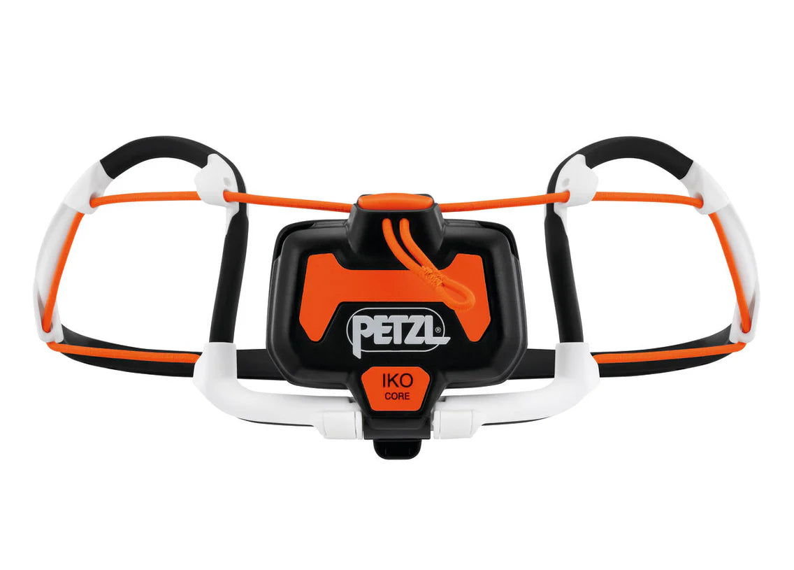 Lightweight Petzl IKO CORE headlamp with CORE battery back side
